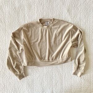 H&M Ribbed Velour Crop Top in Light Taupe - Size Medium